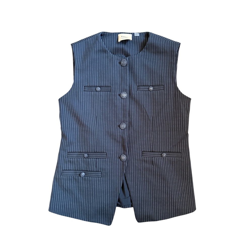 Elie Tahari Pinstripe Vest Navy Blue Crest Button Tailored Waistcoat Size S/P